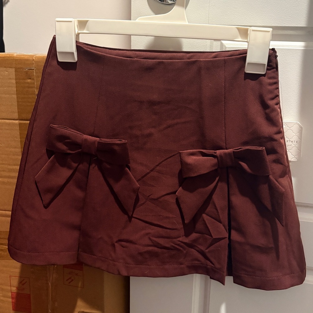 Altar'd State Wine Bow-Front Mini Skirt